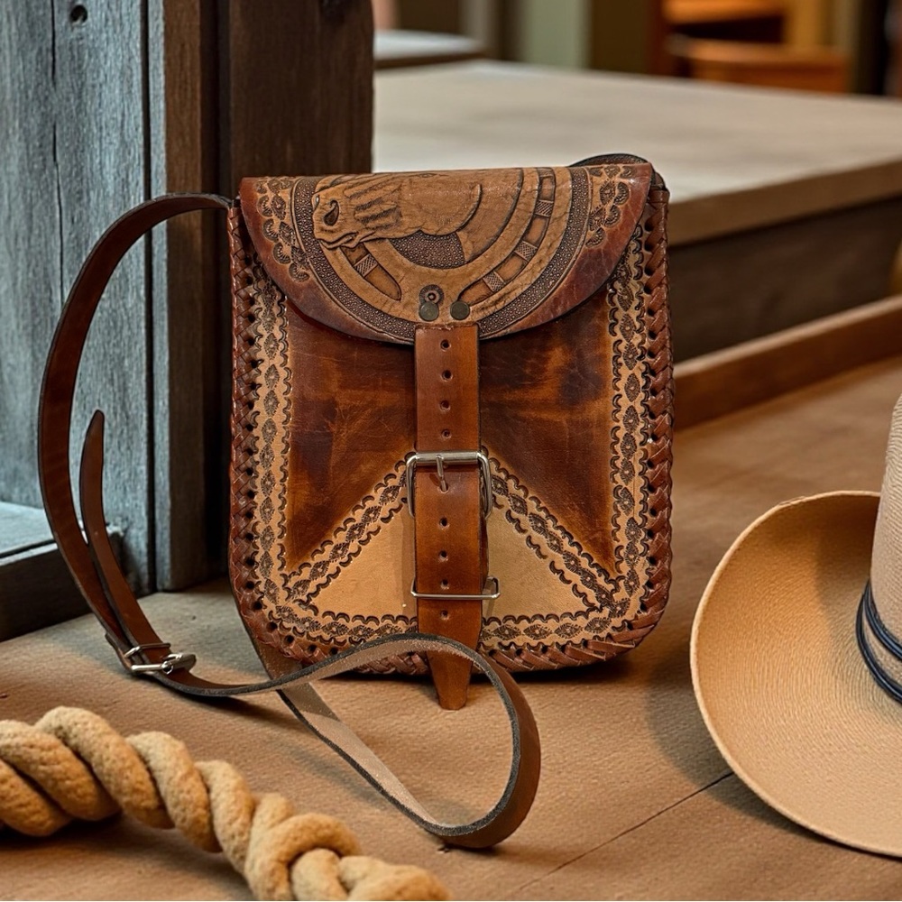 Handcrafted Brown Leather Crossbody Bag Equestrian